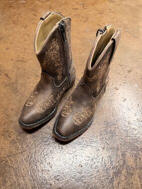 Roper Kids Brown Embroidered Side-Zip Western Boots